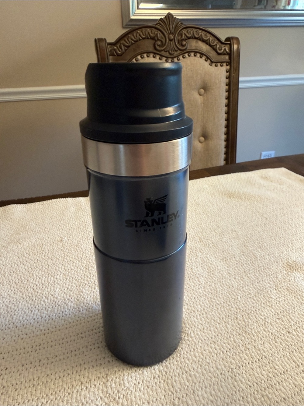 Stanley Dark Blue Travel Tumbler with Silver Band
